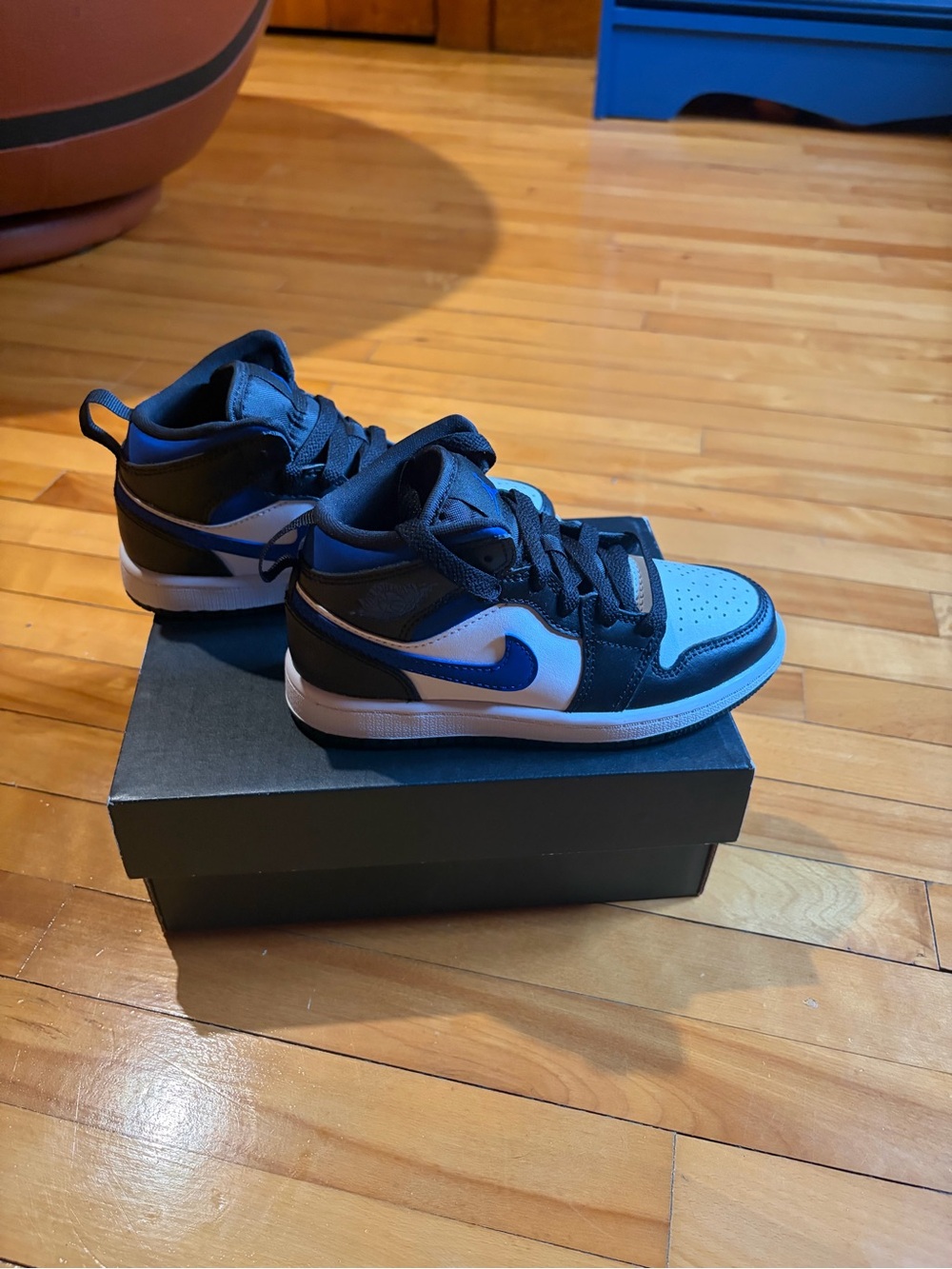 Jordan 1 Mid (PS) White/Racer Blue-Black Kids Sneakers